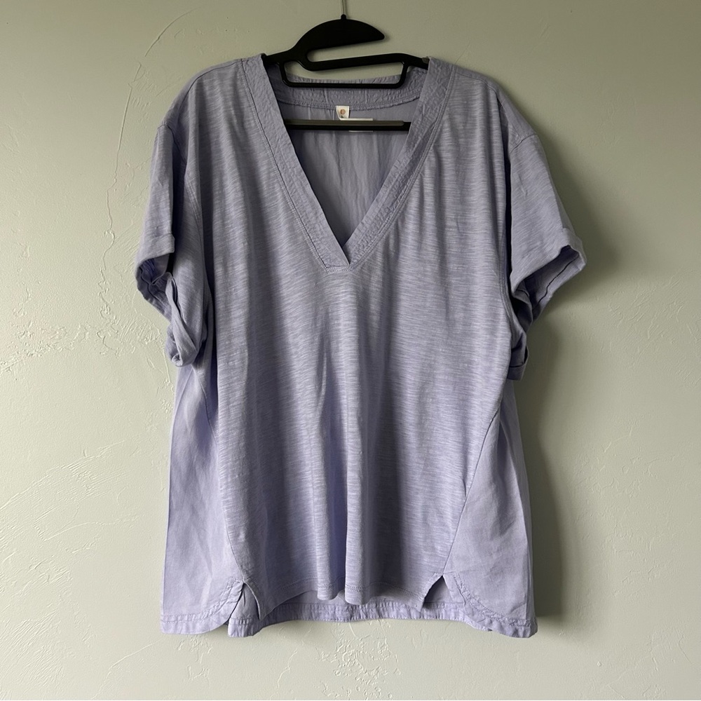Anthropologie Daily Practice V-Neck Short Sleeve Tee Lavender Large Active Yoga